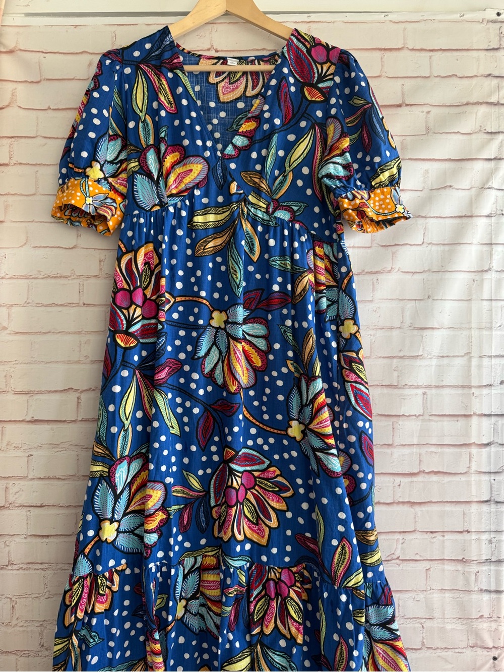 Blue Floral Tiered Maxi Dress with Puff Sleeves